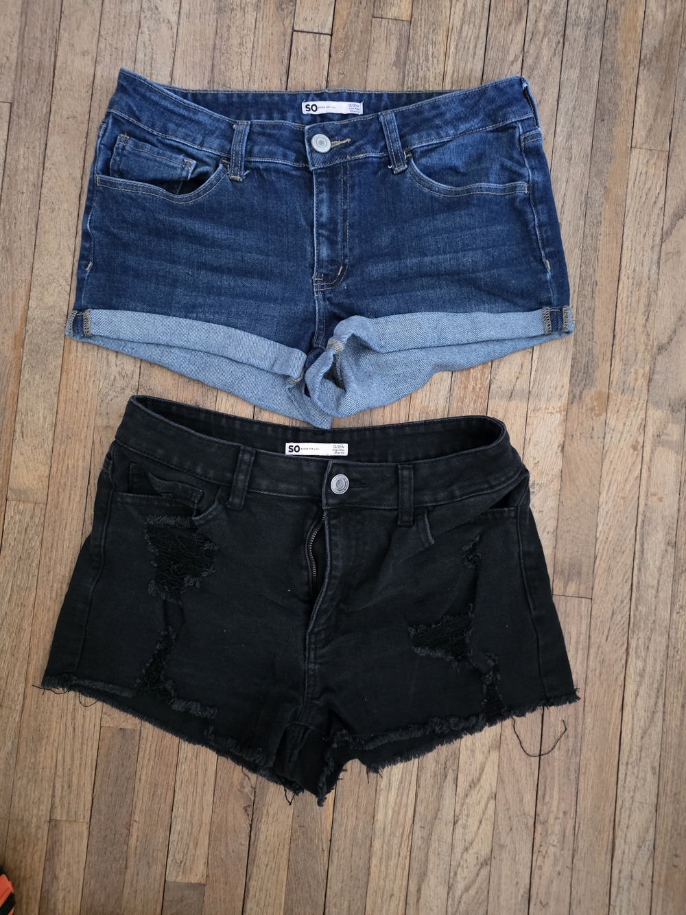 SO Women's Cuffed Blue Denim Shorts & Black Distressed Jean Shorts